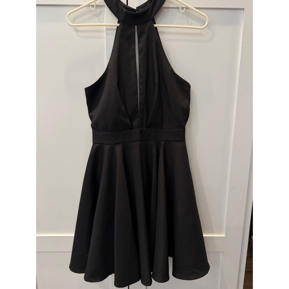 Womens Black Halter Neck Skater Dress Keyhole Cutout Open Back Cocktail Mini